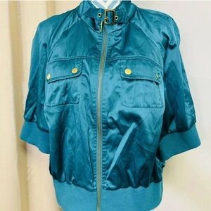 MISS LILI cropped silky full zip short sleeve jacket 2 front pockets size 3X NEW